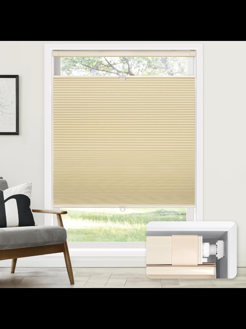 LazBlinds Beige HoneyComb Cordless Light Blocking Blinds, 35"W x 64"H - No Tools